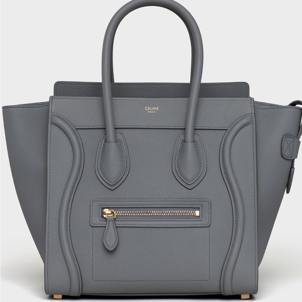 Celine Mini Luggage Handbag in Baby Drummer Calfskin Kohl